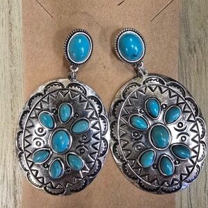 Large Silver and Turquoise Earrings